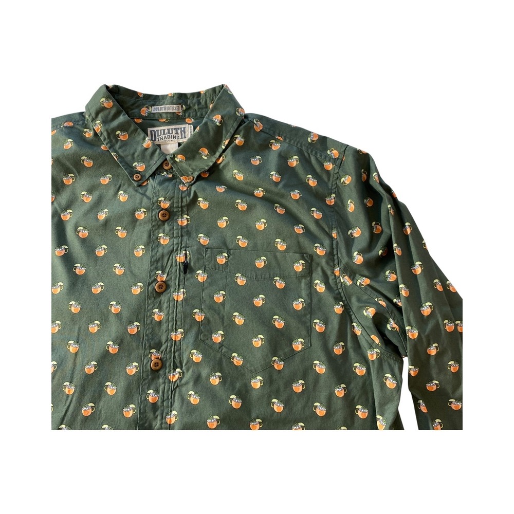 Duluth Trading Co. 2XL Green Novelty Mojito Button Down Slim Fit Shirt Men